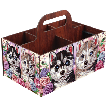 Puppy DIY Wooden Diamond Art Painting Storage Box with Handheld Home Decor