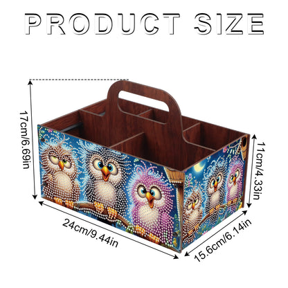 Three Owls DIY Wooden Diamond Art Painting Storage Box with Handheld Home Decor
