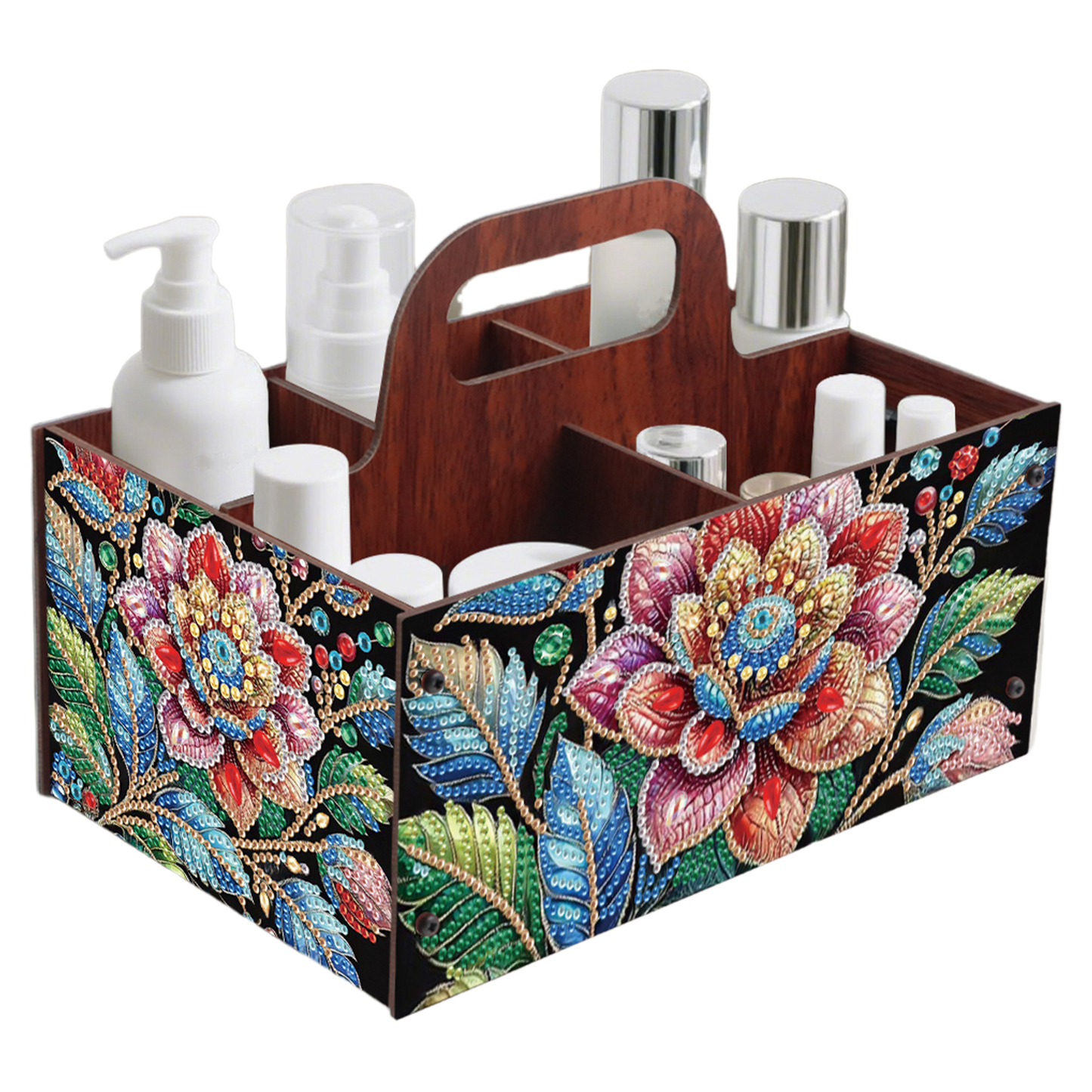 Flowers DIY Wooden Diamond Art Painting Storage Box with Handheld Home Decor