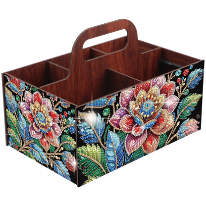 Flowers DIY Wooden Diamond Art Painting Storage Box with Handheld Home Decor