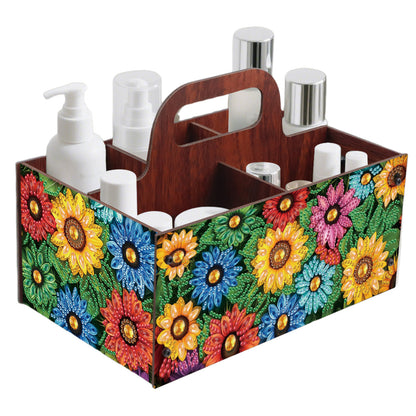 Colorful Flowers DIY Wooden Diamond Art Painting Storage Box with Handheld Home