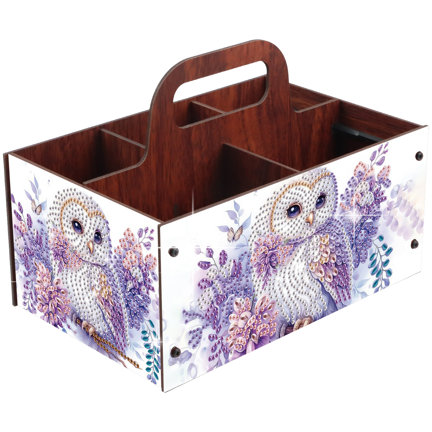 Purple Owl DIY Wooden Diamond Art Painting Storage Box with Handheld Home Decor