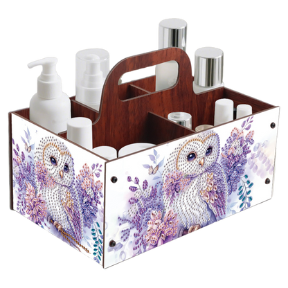 Purple Owl DIY Wooden Diamond Art Painting Storage Box with Handheld Home Decor