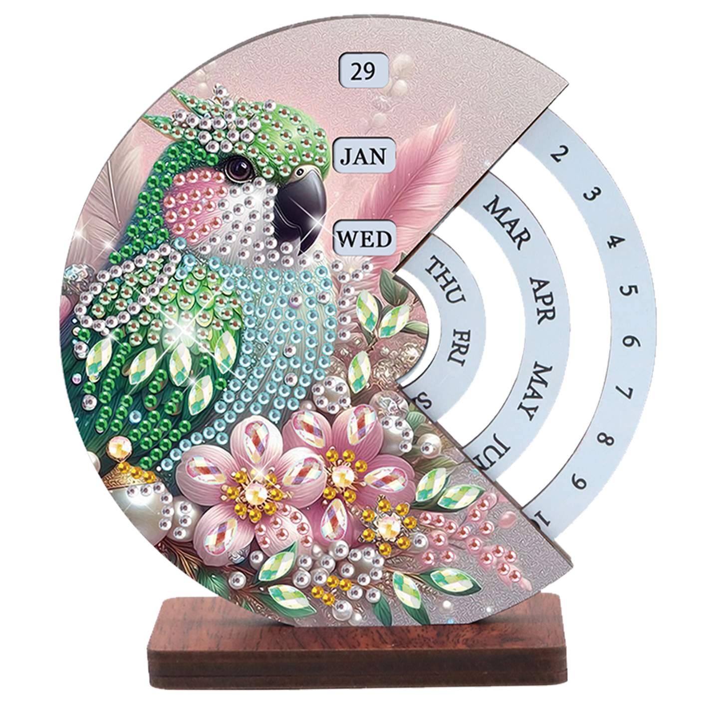 2pcs Parrot DIY Diamond Art Wooden Round Rotatable Calendar for Home Office
