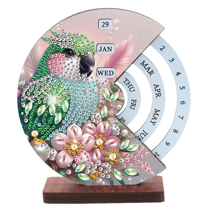 2pcs Parrot DIY Diamond Art Wooden Round Rotatable Calendar for Home Office