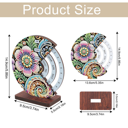 2pcs Flower Datura DIY Diamond Art Wooden Round Rotatable Calendar for Home Desk