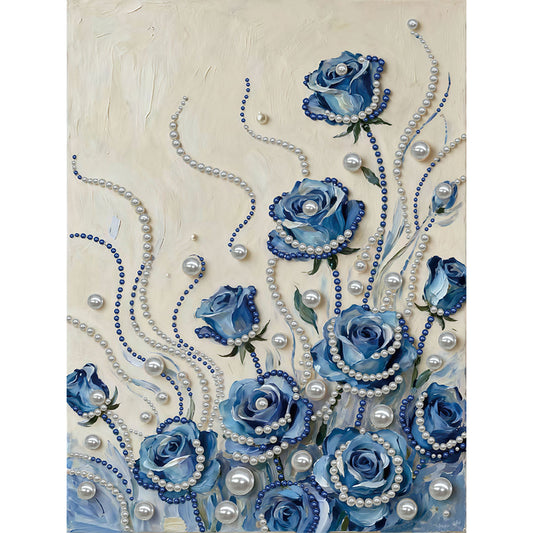 Blue Flower - DIY Pearl Gem Art Diamond Painting Kits With Framefor Home Decor -30x40cm