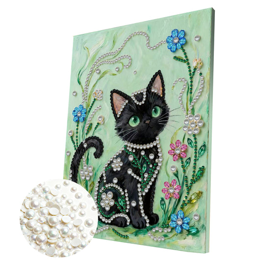 Black Cat - DIY Pearl Gem Art Diamond Painting Kits With Framefor Home Decor -30x40cm