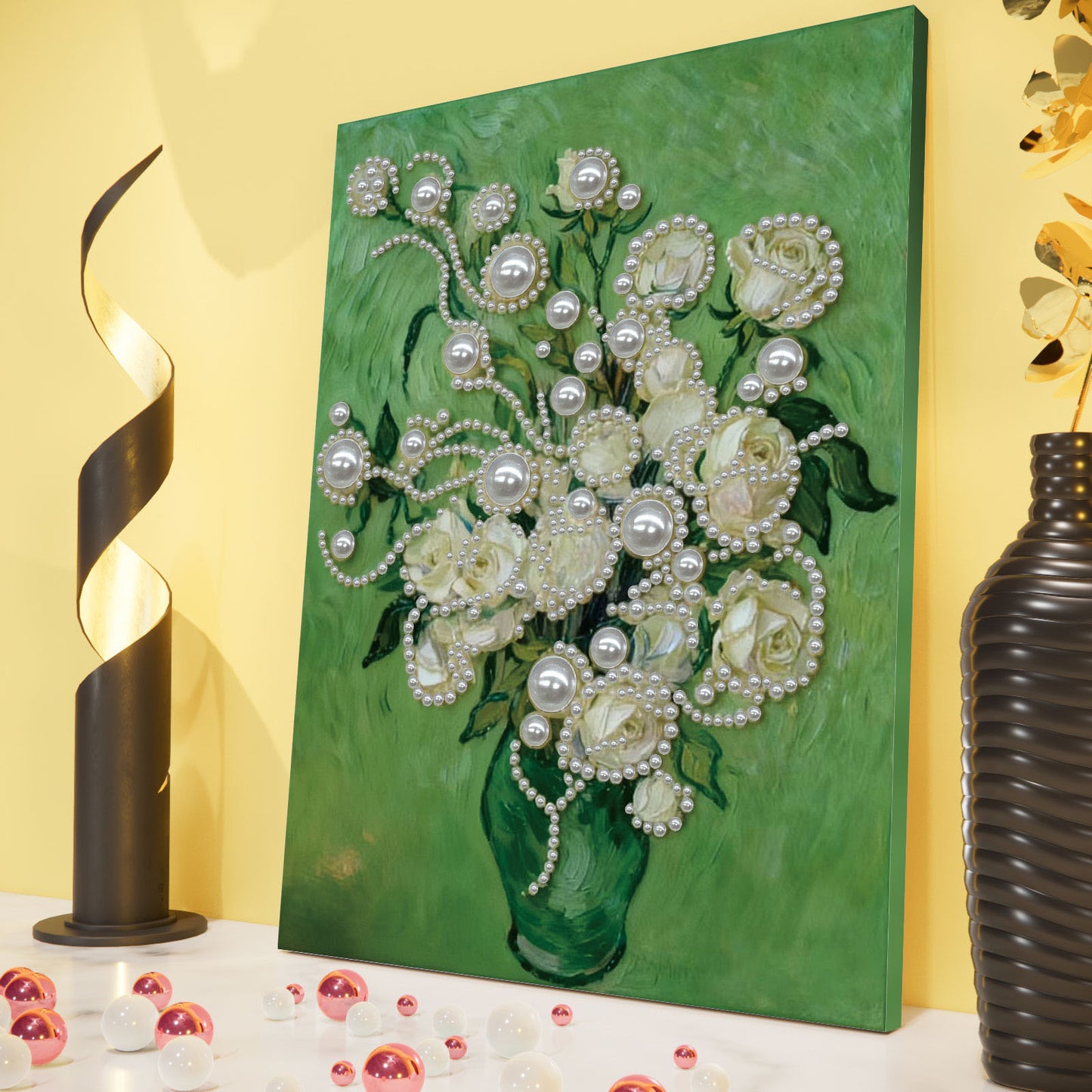 Green Vase - DIY Pearl Gem Art Diamond Painting Kits With Framefor Home Decor -30x40cm