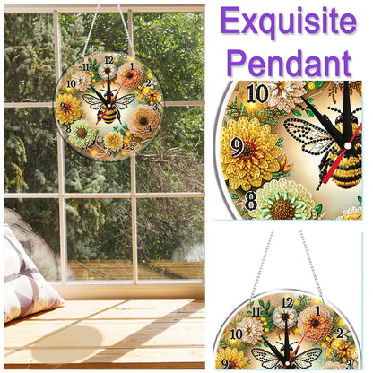 2D Flat DIY Bees Flowers Acrylic 5D Diamond Art Clock Kit for Home Decoration