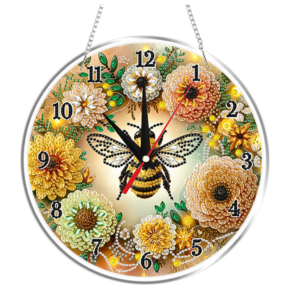 2D Flat DIY Bees Flowers Acrylic 5D Diamond Art Clock Kit for Home Decoration