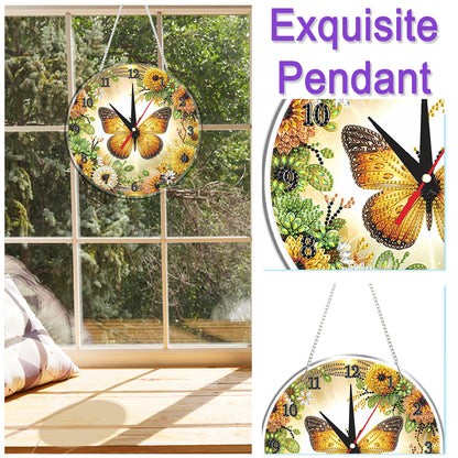 2D Flat DIY Butterflies Flowers Acrylic 5D Diamond Art Clock Kit for Home Decor