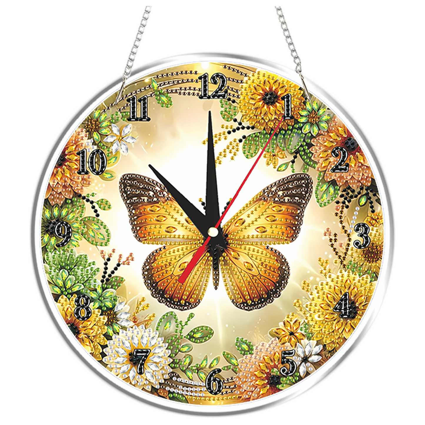 2D Flat DIY Butterflies Flowers Acrylic 5D Diamond Art Clock Kit for Home Decor