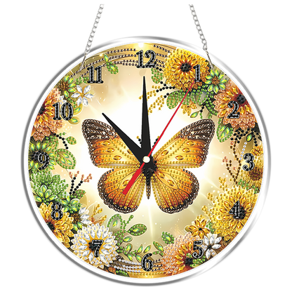 2D Flat DIY Butterflies Flowers Acrylic 5D Diamond Art Clock Kit for Home Decor