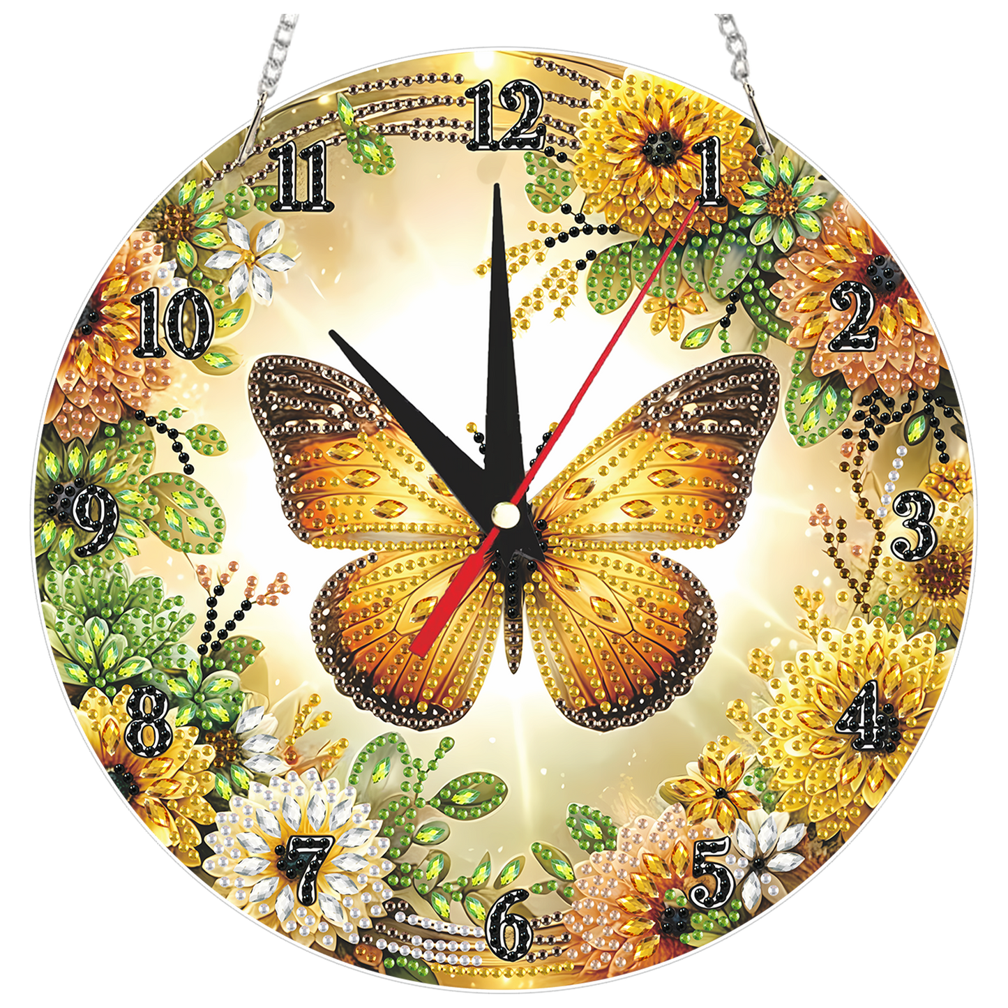 2D Flat DIY Butterflies Flowers Acrylic 5D Diamond Art Clock Kit for Home Decor
