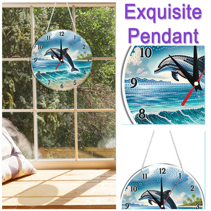 2D Flat DIY Dolphin Acrylic Diamond Painting Clock Pendant for Home Decoration