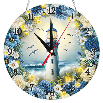 2D Flat DIY Lighthouse Acrylic Diamond Painting Clock Pendant for Home Decor