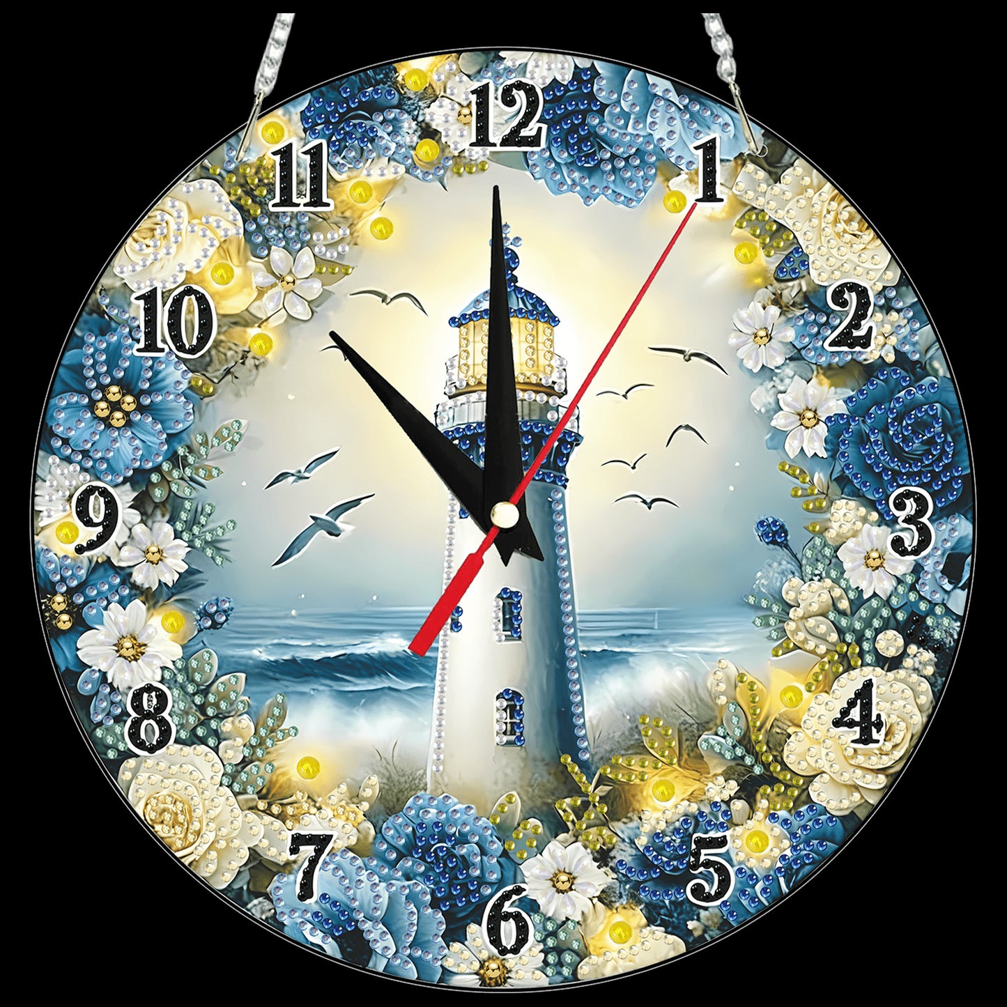2D Flat DIY Lighthouse Acrylic Diamond Painting Clock Pendant for Home Decor