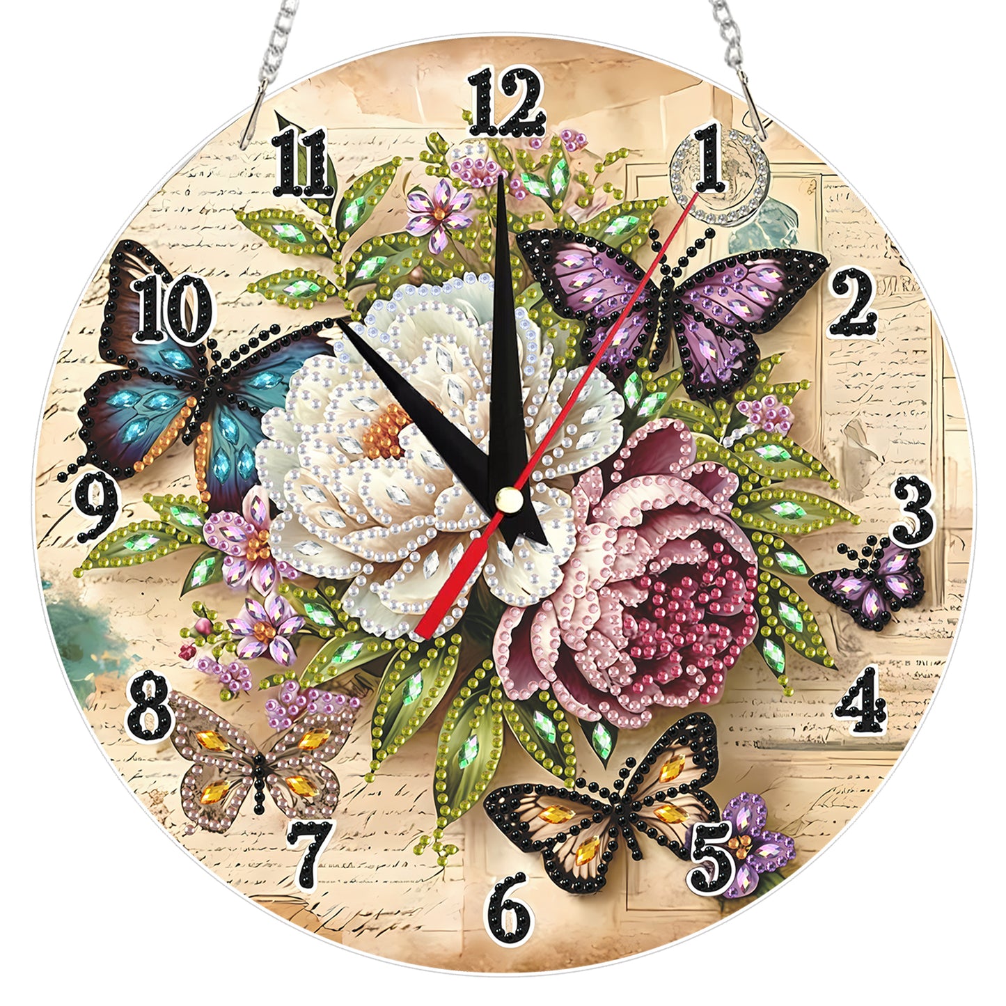 2D Flat DIY Flowers Acrylic Diamond Painting Clock Pendant for Home Decoration