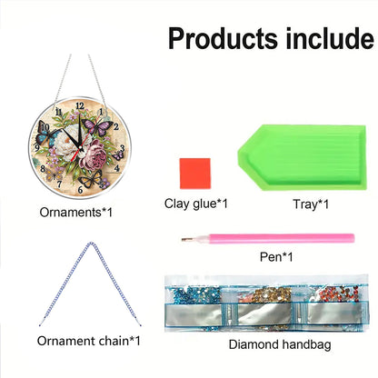 2D Flat DIY Flowers Acrylic Diamond Painting Clock Pendant for Home Decoration