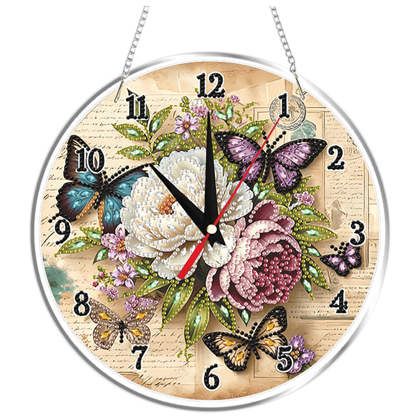 2D Flat DIY Flowers Acrylic Diamond Painting Clock Pendant for Home Decoration