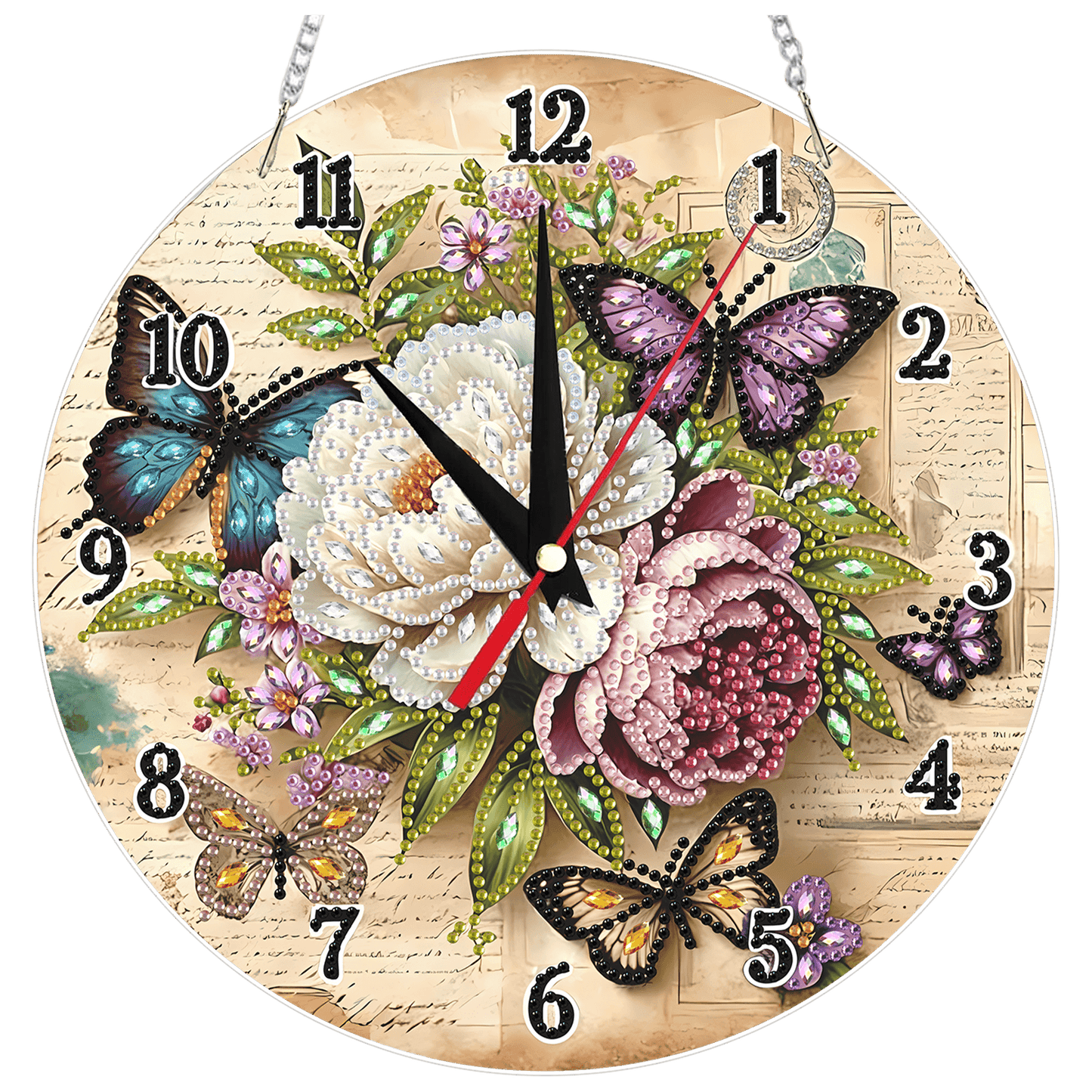 2D Flat DIY Flowers Acrylic Diamond Painting Clock Pendant for Home Decoration