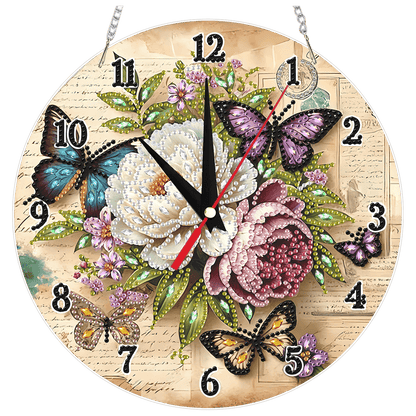 2D Flat DIY Flowers Acrylic Diamond Painting Clock Pendant for Home Decoration