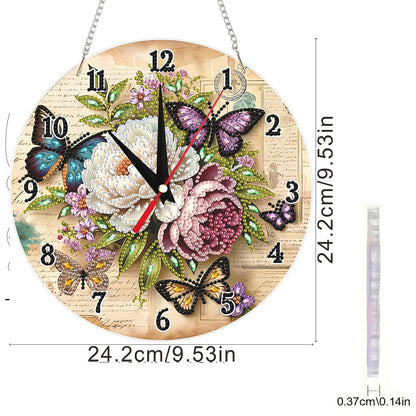 2D Flat DIY Flowers Acrylic Diamond Painting Clock Pendant for Home Decoration