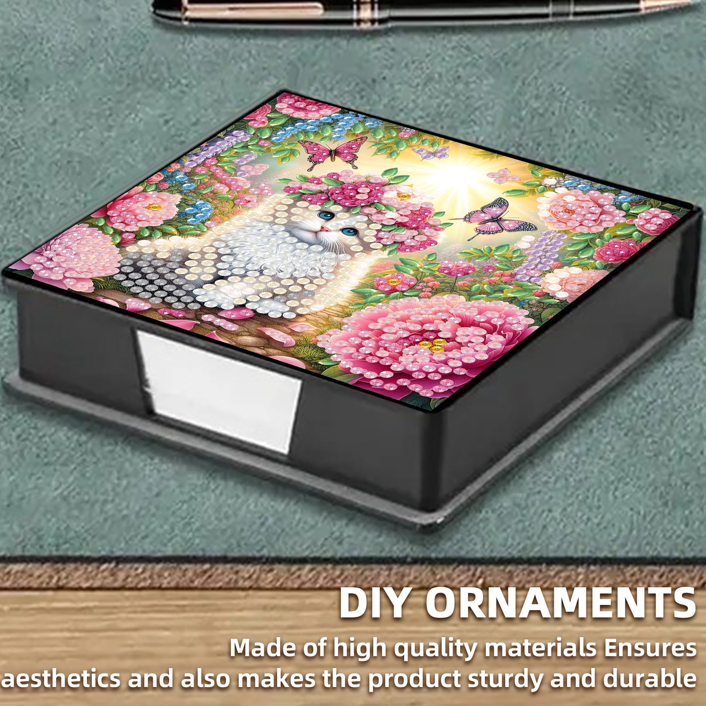 Kitty PU DIY 5D Diamond Painting Note Box (160 Blank Notepads) for Office Home