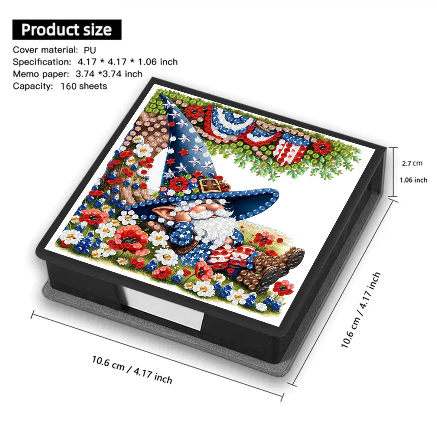 Independence Day Goblin PU DIY 5D Diamond Painting Note Box (160 Blank Notepads)