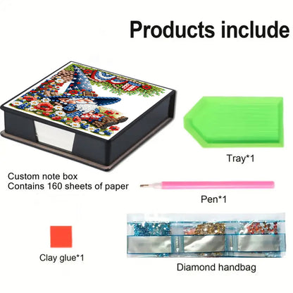 Independence Day Goblin PU DIY 5D Diamond Painting Note Box (160 Blank Notepads)
