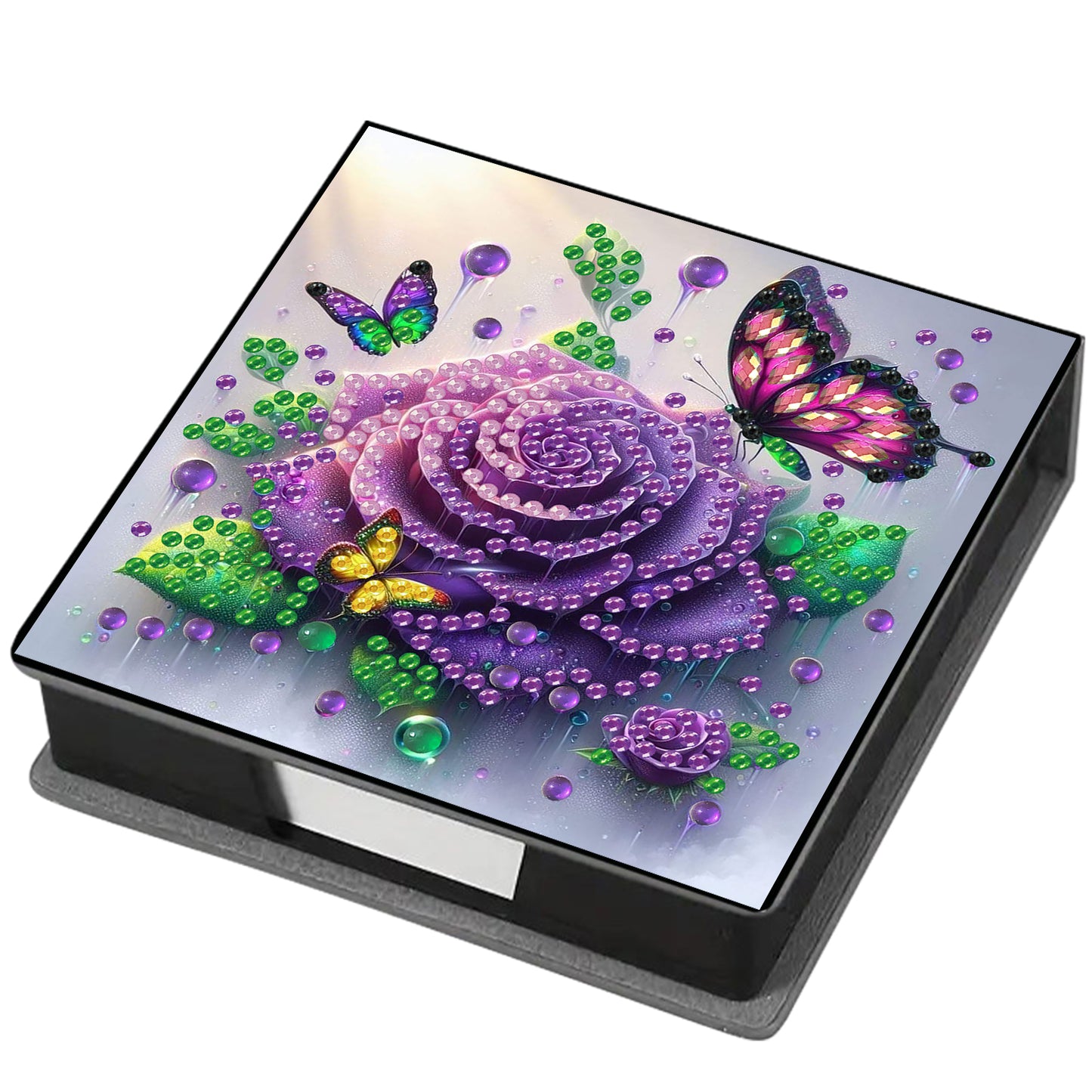Purple Rose PU DIY 5D Diamond Painting Note Box (160 Blank Notepads) for Office