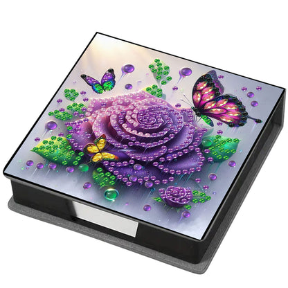 Purple Rose PU DIY 5D Diamond Painting Note Box (160 Blank Notepads) for Office