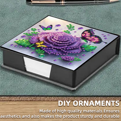 Purple Rose PU DIY 5D Diamond Painting Note Box (160 Blank Notepads) for Office