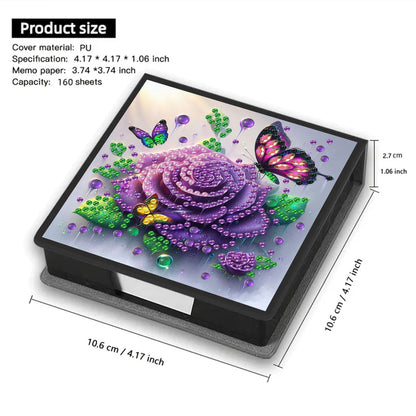 Purple Rose PU DIY 5D Diamond Painting Note Box (160 Blank Notepads) for Office