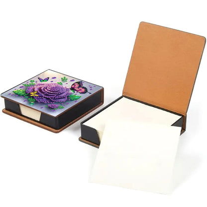 Purple Rose PU DIY 5D Diamond Painting Note Box (160 Blank Notepads) for Office