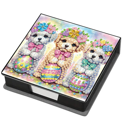 Dog PU DIY 5D Diamond Painting Note Box (160 Blank Notepads) for Office Home