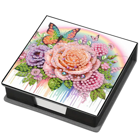 Rose PU DIY 5D Diamond Painting Note Box (160 Blank Notepads) for Office Home