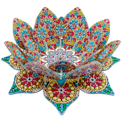 Gold Blue Lotus Candlestick DIY Diamond Art Desk Ornaments for Bedroom Decor