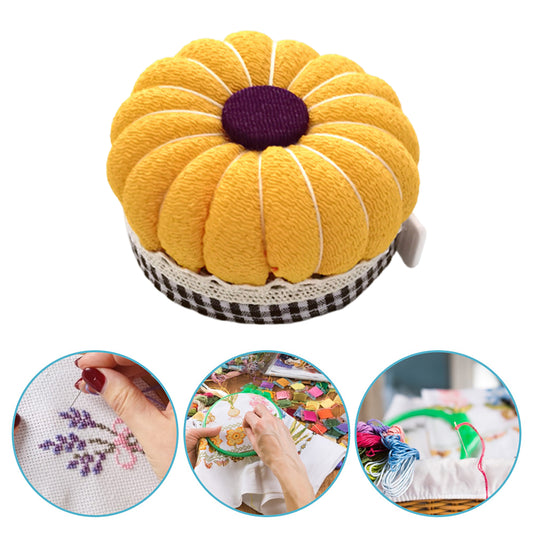 Needlework Pin Insert Cushion with Measuring Tape Pumpkin Needle Holder (Yellow)