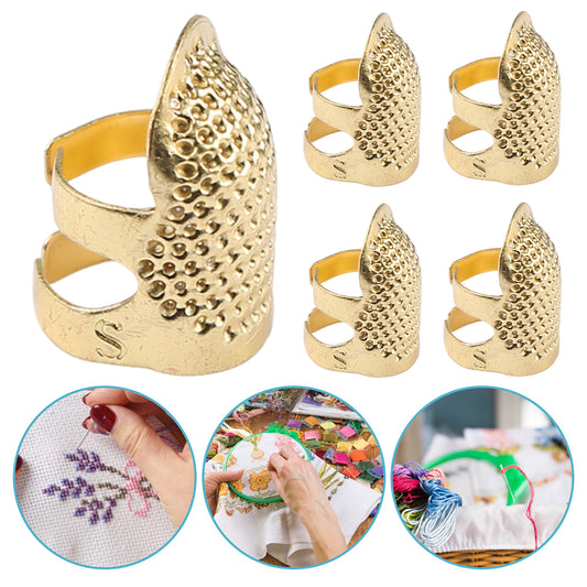 5Pcs Cross-Stitch Tools Retro Adjustable Thimble Hand Sewing Thimble (Gold S)