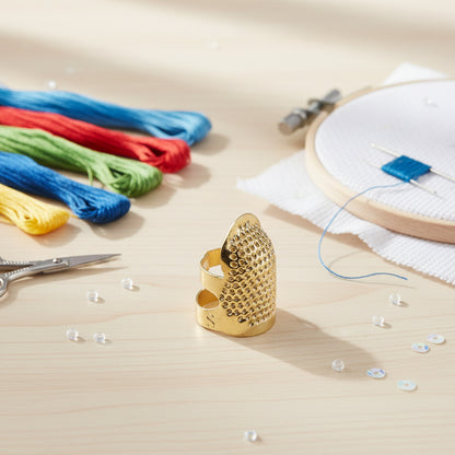 5Pcs Cross-Stitch Tools Retro Adjustable Thimble Hand Sewing Thimble (Gold S)