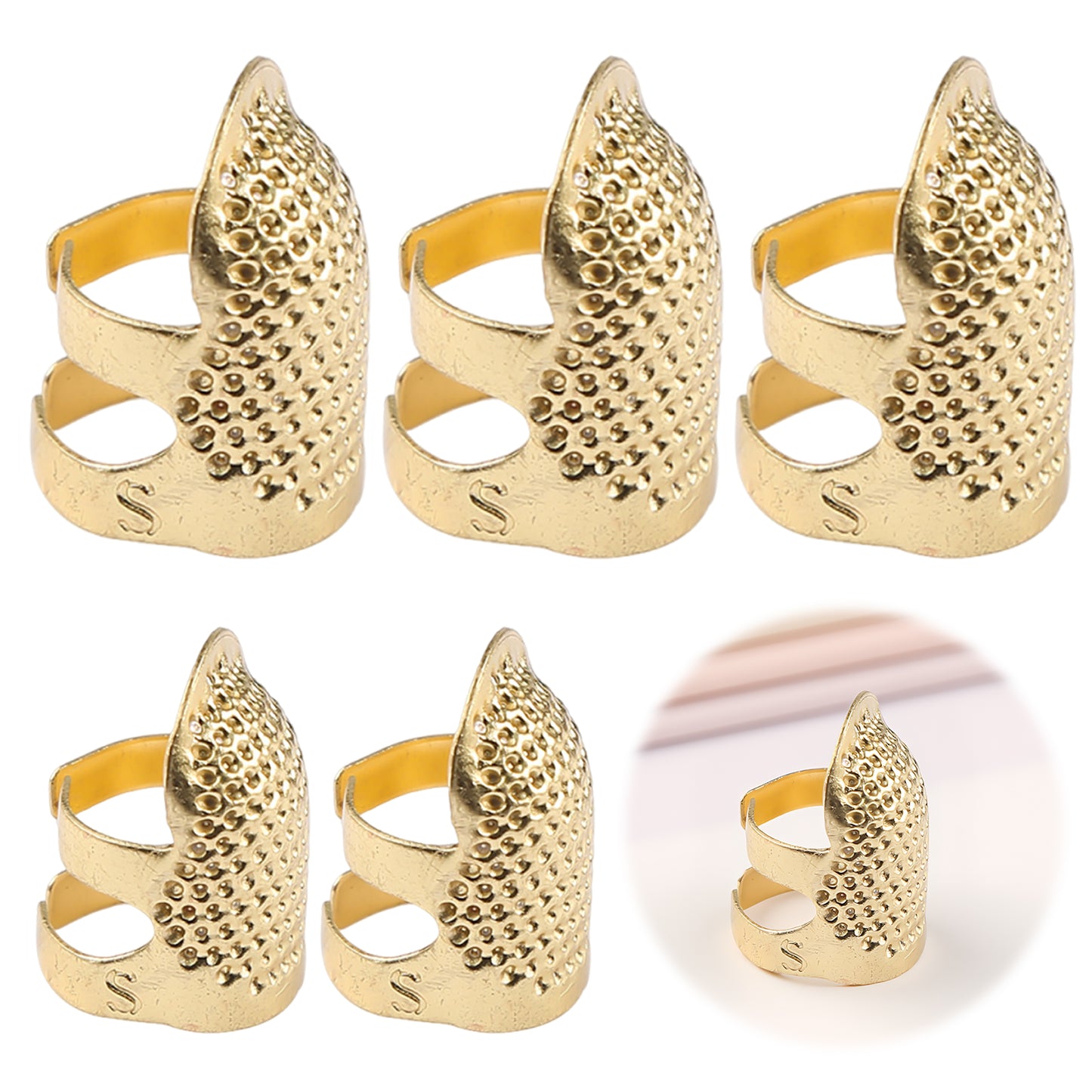 5Pcs Cross-Stitch Tools Retro Adjustable Thimble Hand Sewing Thimble (Gold S)