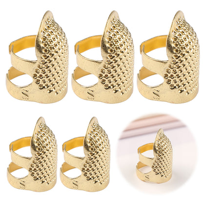 5Pcs Cross-Stitch Tools Retro Adjustable Thimble Hand Sewing Thimble (Gold S)