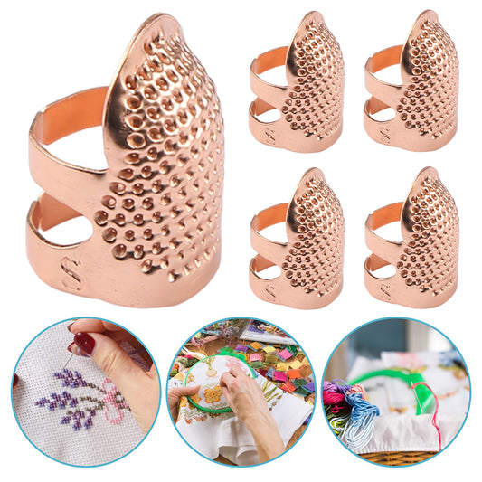 5Pcs Cross-Stitch Tools Retro Adjustable Thimble Hand Sewing Ring (Rose Gold S)
