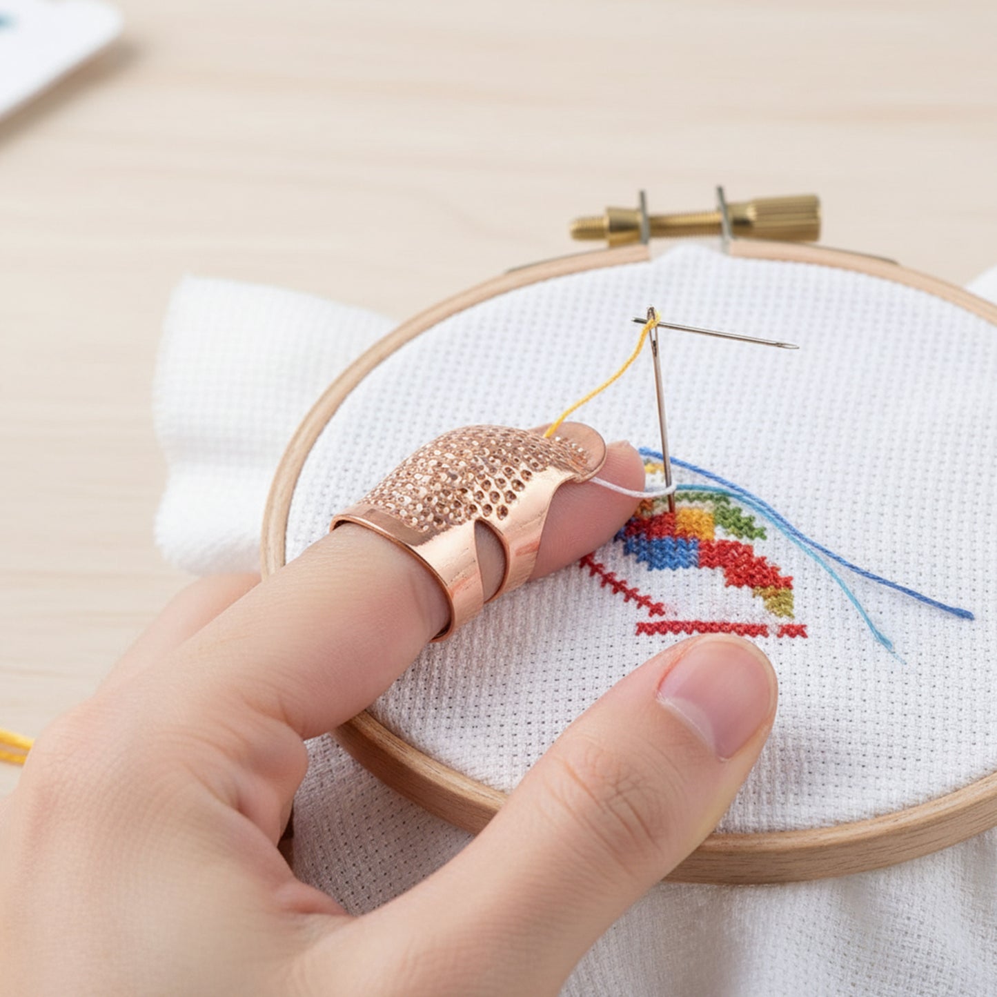 5Pcs Cross-Stitch Tools Retro Adjustable Thimble Hand Sewing Ring (Rose Gold S)