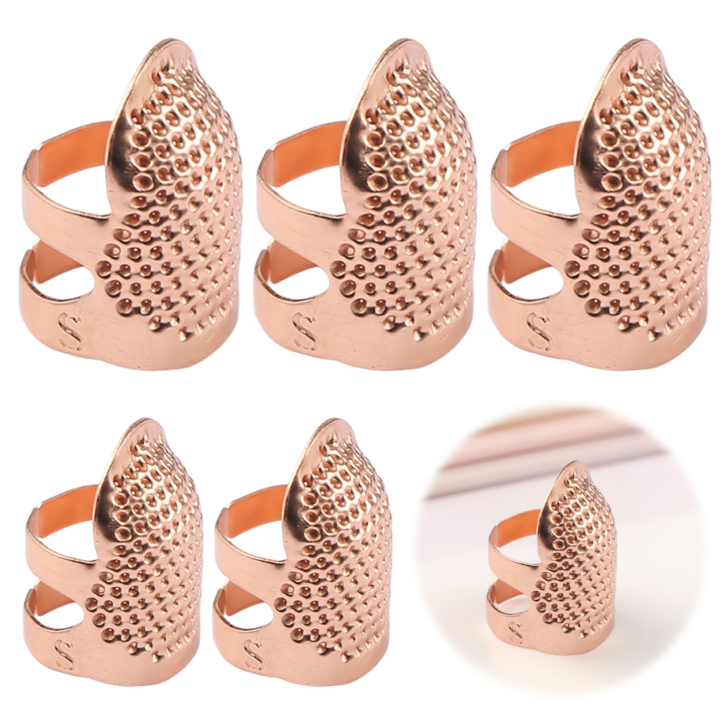 5Pcs Cross-Stitch Tools Retro Adjustable Thimble Hand Sewing Ring (Rose Gold S)