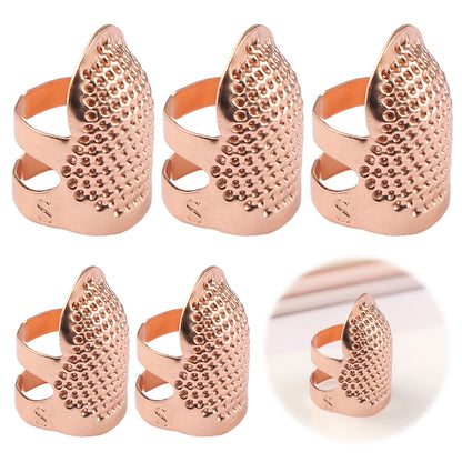 5Pcs Cross-Stitch Tools Retro Adjustable Thimble Hand Sewing Ring (Rose Gold S)