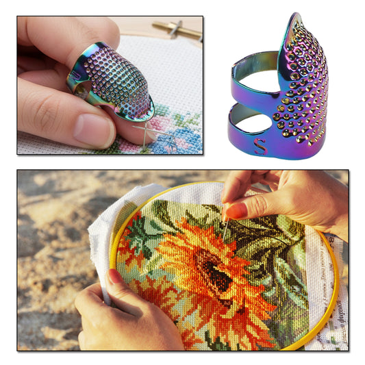 5Pcs Cross-Stitch Tools Retro Adjustable Thimble Sewing Ring (Vibrant Colors S)