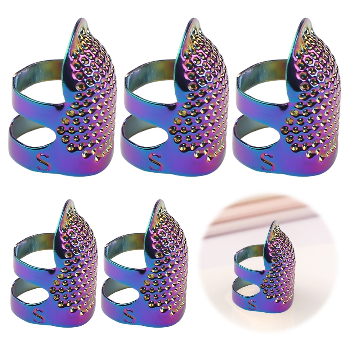 5Pcs Cross-Stitch Tools Retro Adjustable Thimble Sewing Ring (Vibrant Colors S)